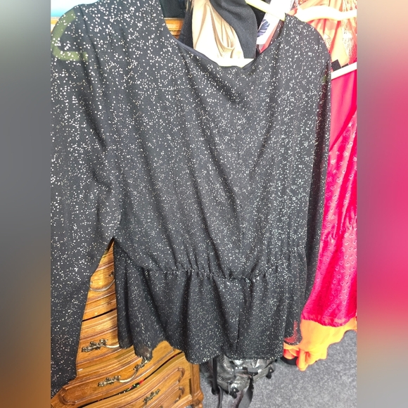 🍂🍁Lane Bryant NWOT Black Draped Foil-Print Faux-Wrap Top Plus Size 20 - Picture 5 of 5